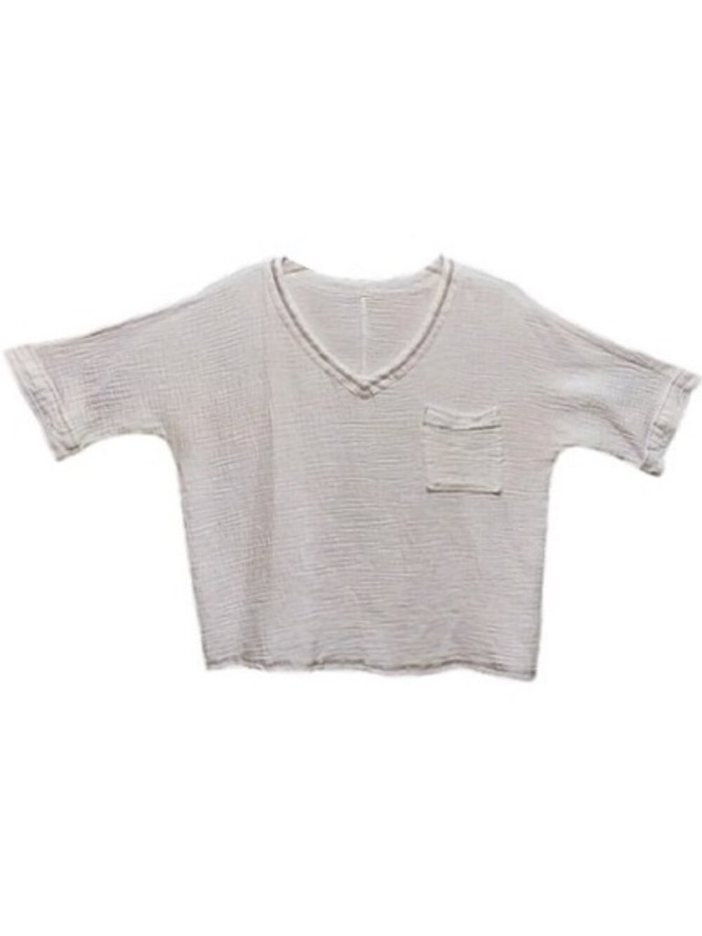 Super Soft White Cotton Gauze V-neck Relaxed Fit Top 2XL